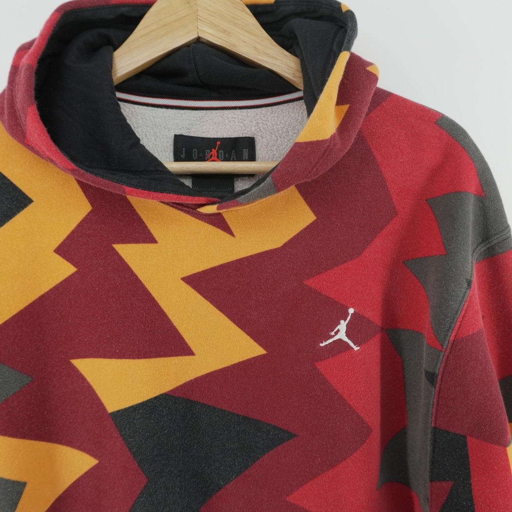 Jordan Hoodie Mens Md Multicolor Geometric Lightning Bolt Fleece Pullover Y2K